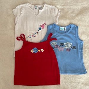 Bundle deal.  Red tank top size 6X.  Blue tank top size 5.  White shirt size 6X